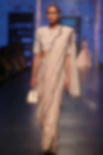 Nude Chanderi Striped Saree Set by Payal Singhal