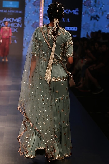 Periwinkle Blue Embroidered Bridal Sharara Set by Payal Singhal at Pernia's Pop Up Shop