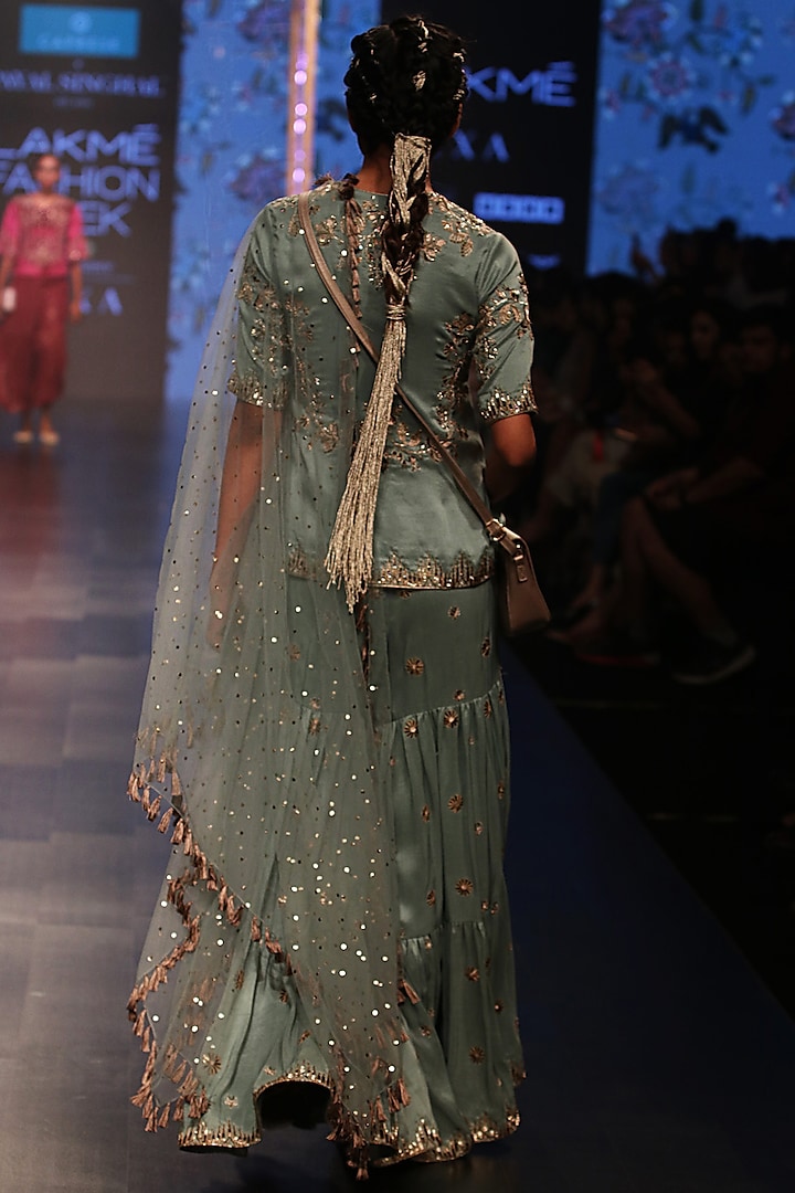 Periwinkle Blue Embroidered Bridal Sharara Set by Payal Singhal at Pernia's Pop Up Shop