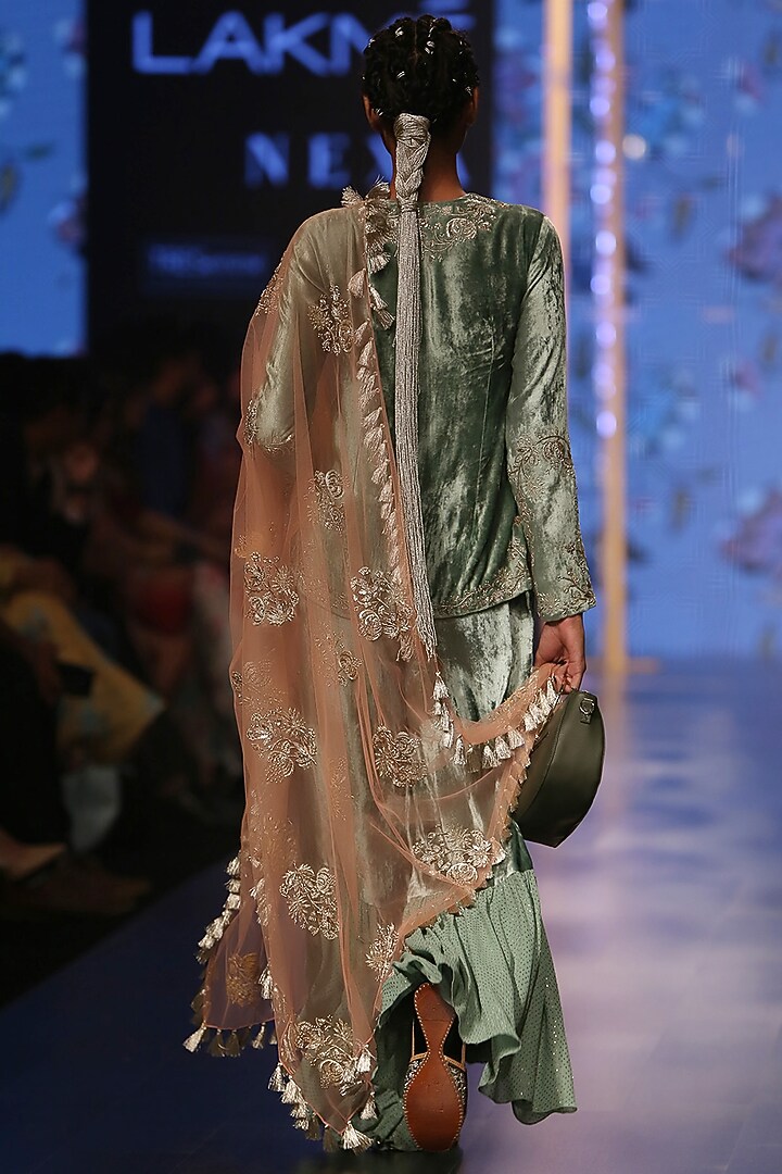 Mint Blue & Coral Embroidered Bridal Sharara Set by Payal Singhal at Pernia's Pop Up Shop