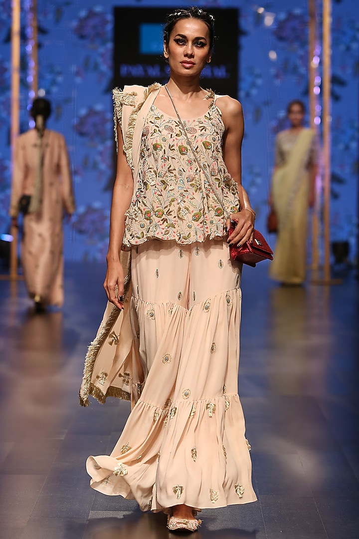 Blush Embroidered Bridal Sharara Set by Payal Singhal at Pernia's Pop Up Shop