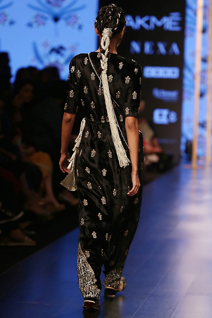 Black Embroidered Velvet Jumpsuit by Payal Singhal