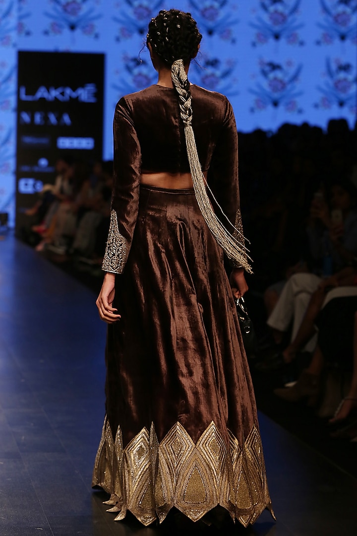 Forest Green Embroidered Blouse With Lehenga Skirt by Payal Singhal