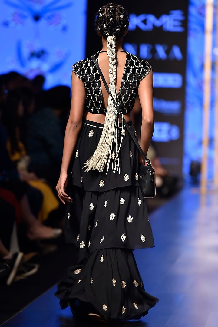 Black Embroidered Blouse With Sharara Pants by Payal Singhal