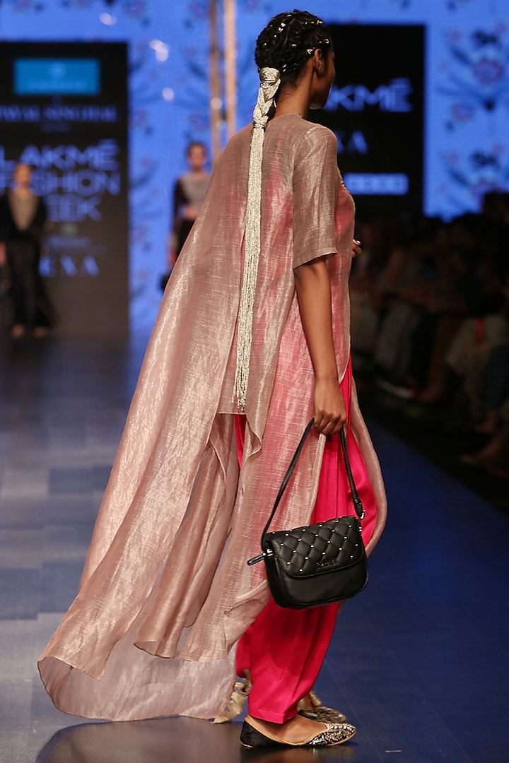 Mouse Grey & Hot Pink Embroidered Kurta Set by Payal Singhal
