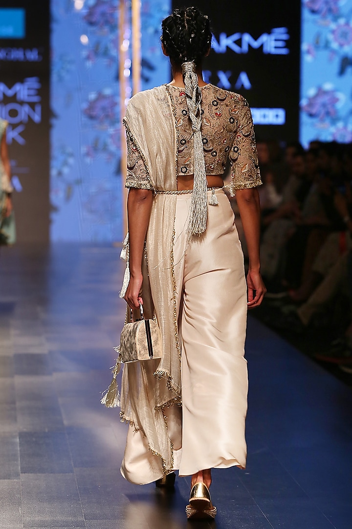 Nude Embroidered Blouse With Skirt Palazzo & Dupatta by Payal Singhal