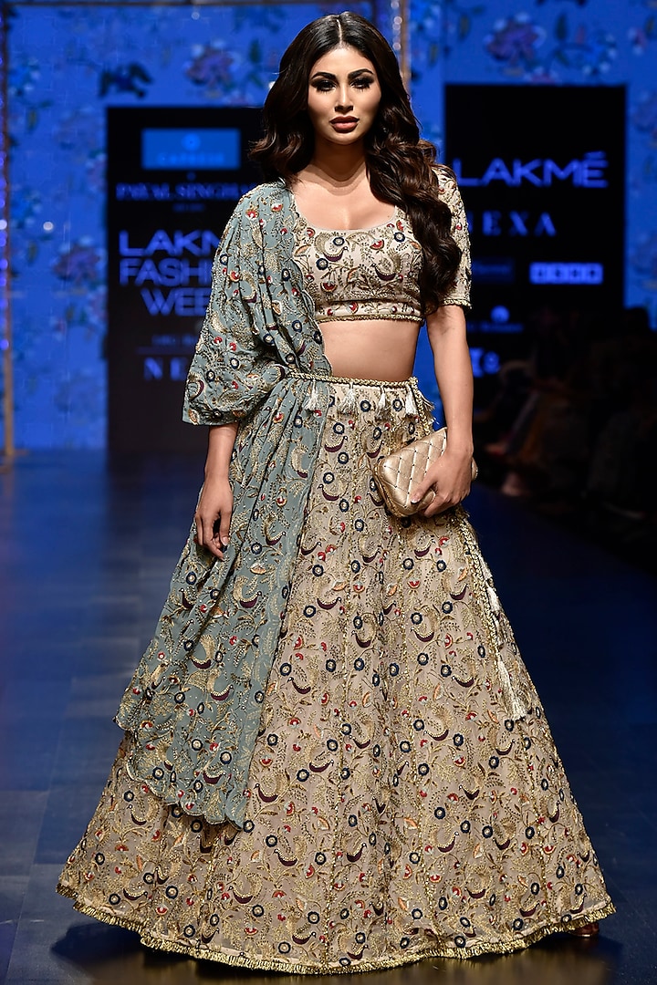Nude & Periwinkle Blue Bridal Lehenga Set by Payal Singhal at Pernia's Pop Up Shop