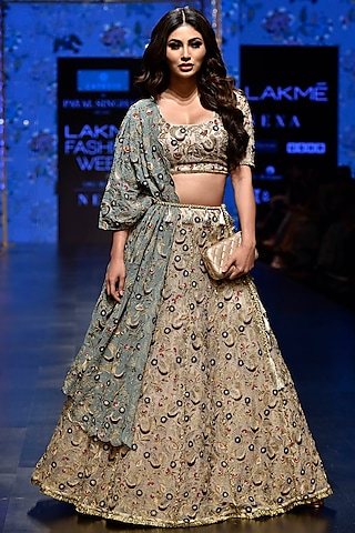 Nude & Periwinkle Blue Lehenga Set by Payal Singhal