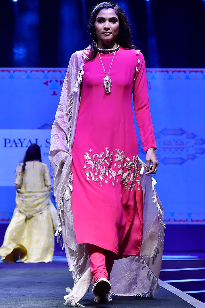 Hot Pink Embroidered Kurta Set by Payal Singhal