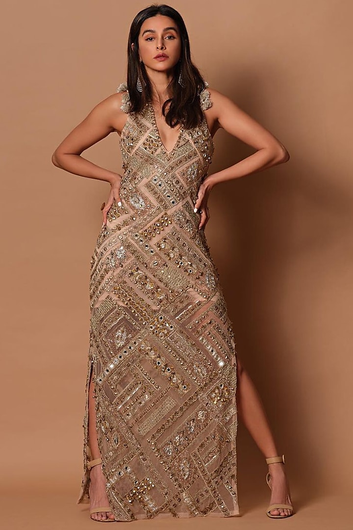 Beige Embroidered Gown by Payal Singhal