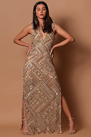 Beige Embroidered Gown by Payal Singhal