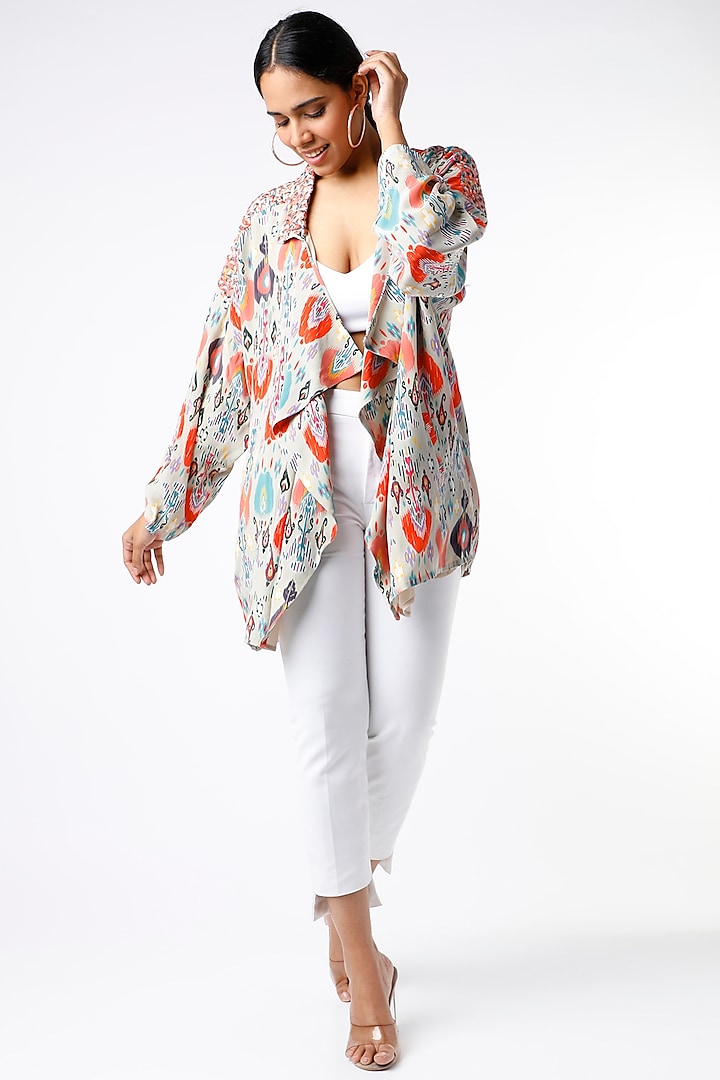 White Waterfall Printed Jacket Set by Payal Singhal at Pernia's Pop Up Shop