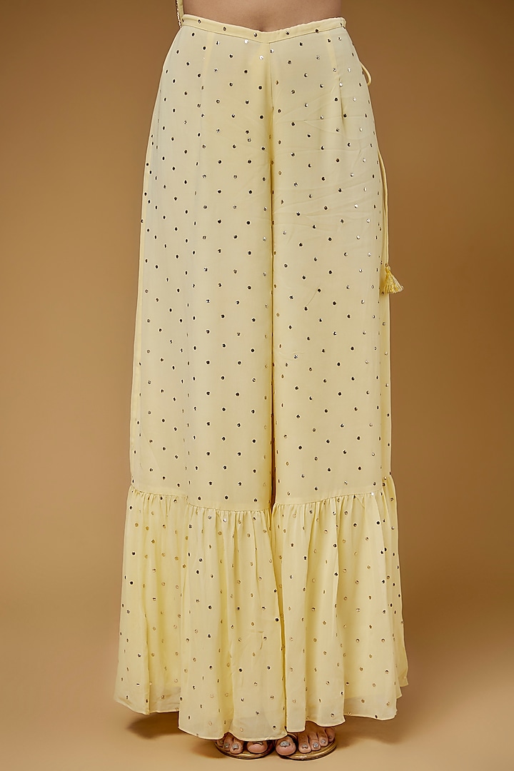 Pale Yellow Mukaish Georgette Wedding Sharara Set by Payal Singhal at Pernia's Pop Up Shop