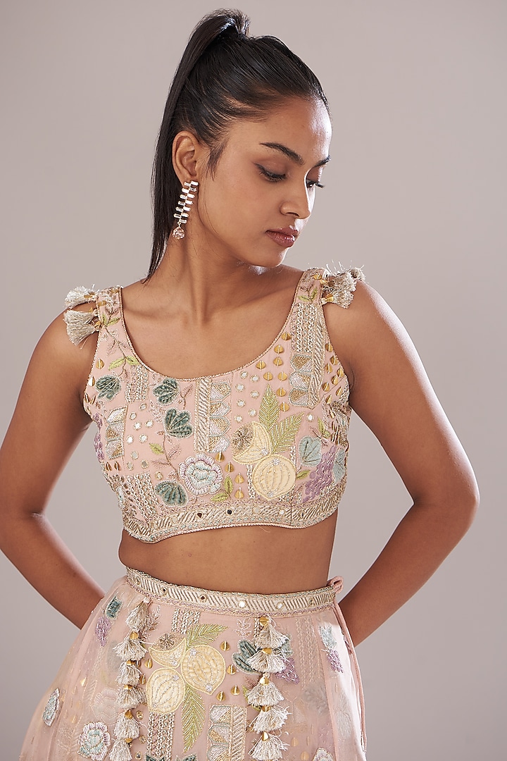 Buy Aqua embellished top and skirt set by Payal Singhal at Aashni and Co