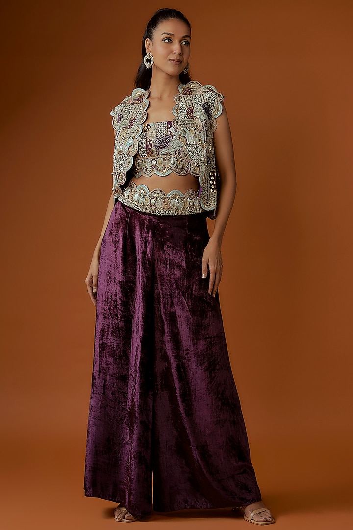 Purple Georgette Embroidered Jacket Set by Payal Singhal at Pernia's Pop Up Shop