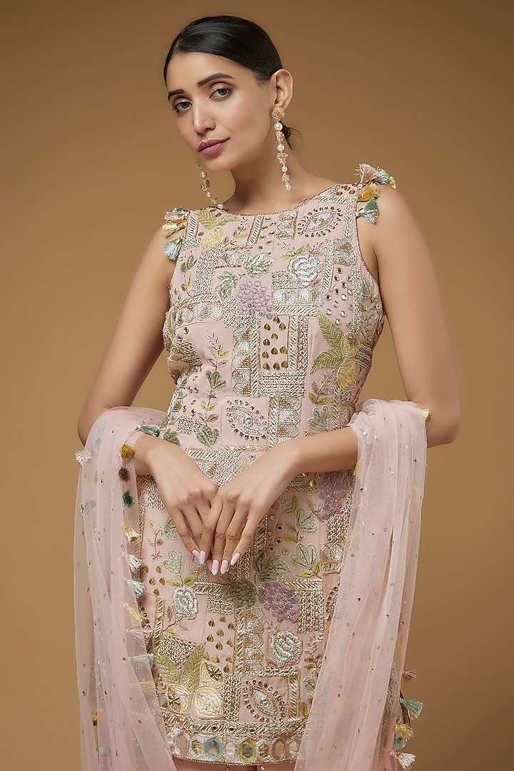 Rose Pink Mukaish Georgette Wedding Sharara Set by Payal Singhal at Pernia's Pop Up Shop