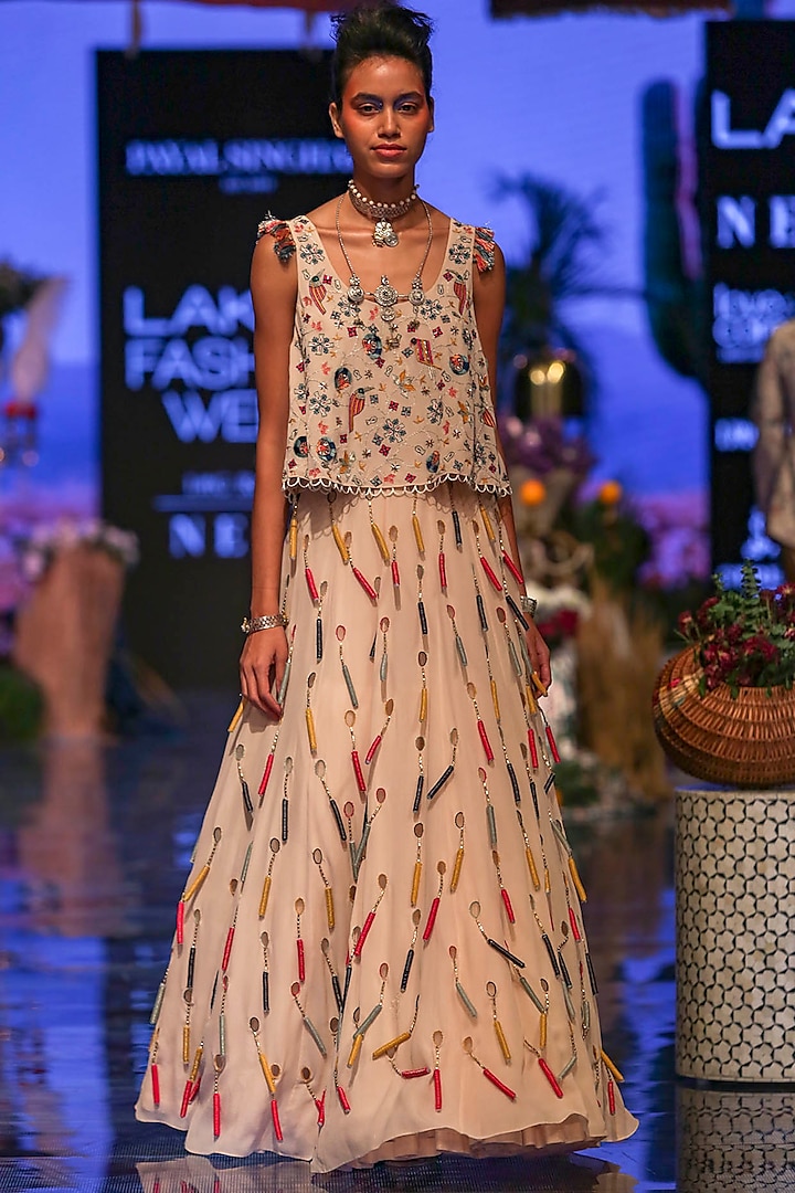 Multi Colored Embroidered Top With Lehenga Skirt by Payal Singhal