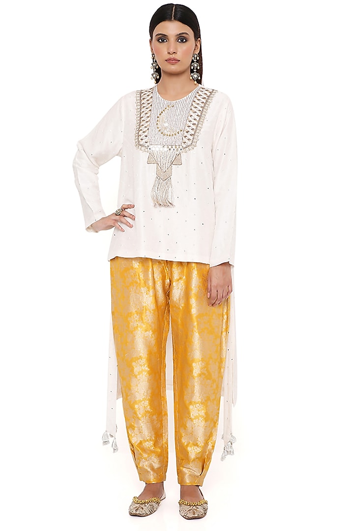 Off-White Embroidered Kurta Set by Payal Singhal