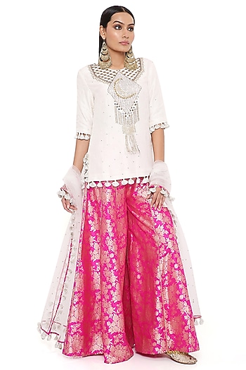 Hot Pink Brocade Wedding Sharara Set by Payal Singhal at Pernia's Pop Up Shop