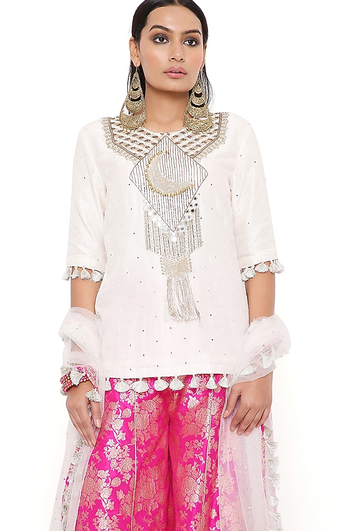 Hot Pink Brocade Wedding Sharara Set by Payal Singhal at Pernia's Pop Up Shop