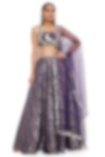 Navy Blue Embroidered Wedding Lehenga Set by Payal Singhal at Pernia's Pop Up Shop