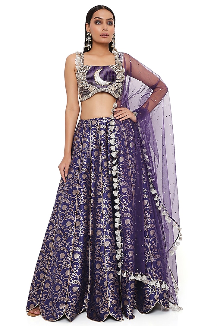 Navy Blue Embroidered Wedding Lehenga Set by Payal Singhal at Pernia's Pop Up Shop