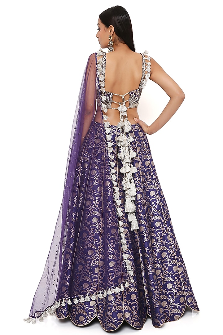 Navy Blue Embroidered Wedding Lehenga Set by Payal Singhal at Pernia's Pop Up Shop