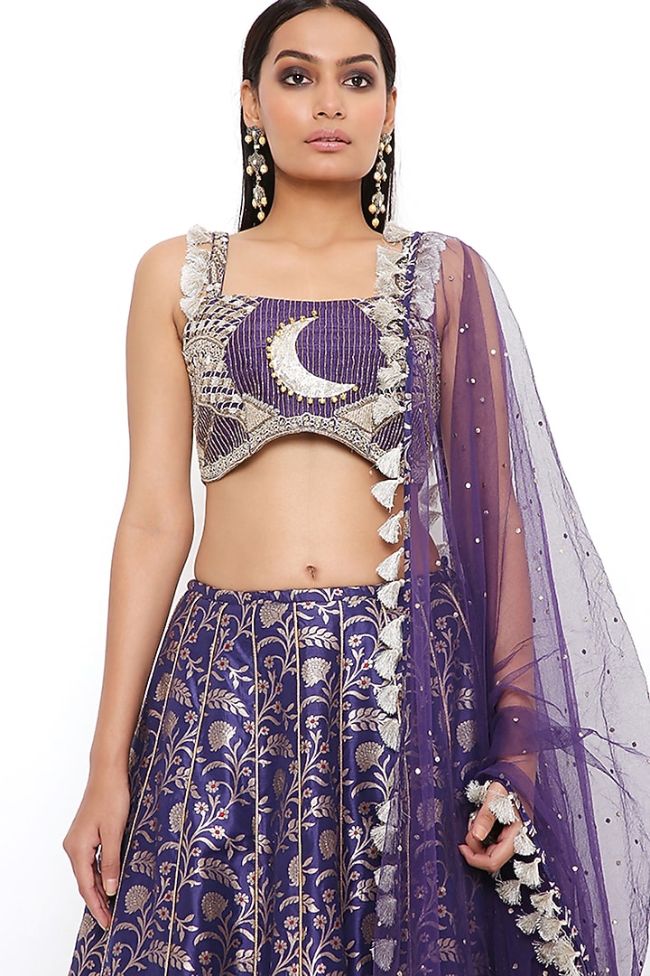 Navy Blue Embroidered Wedding Lehenga Set by Payal Singhal at Pernia's Pop Up Shop