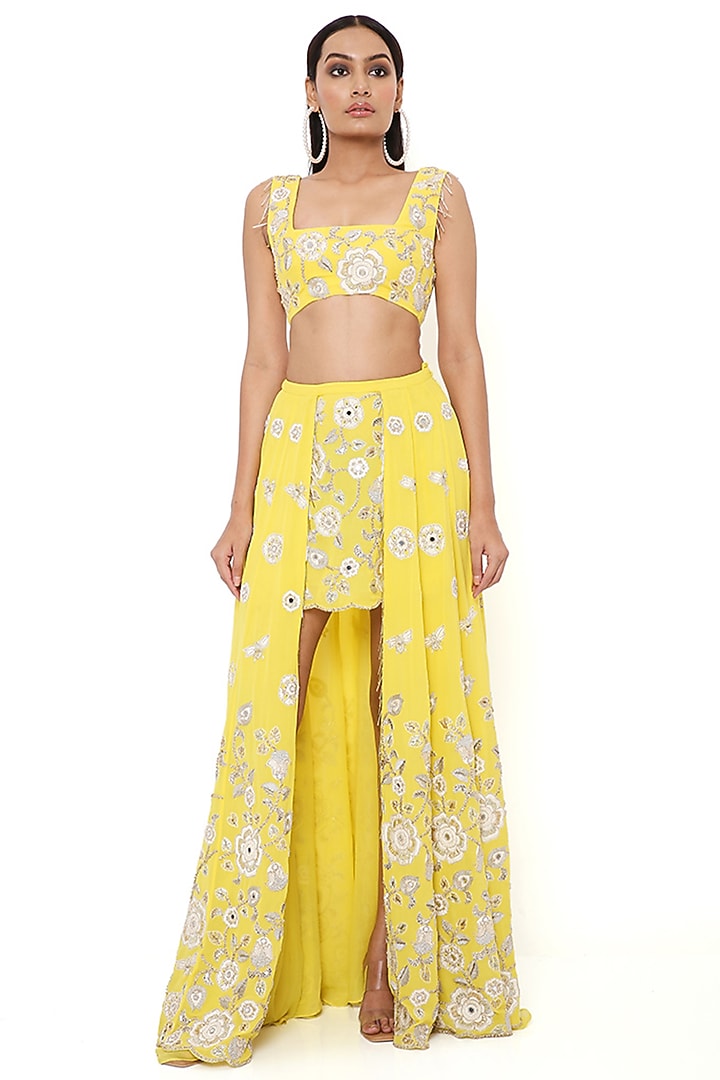 Yellow Embroidered Skirt Set by Payal Singhal at Pernia's Pop Up Shop
