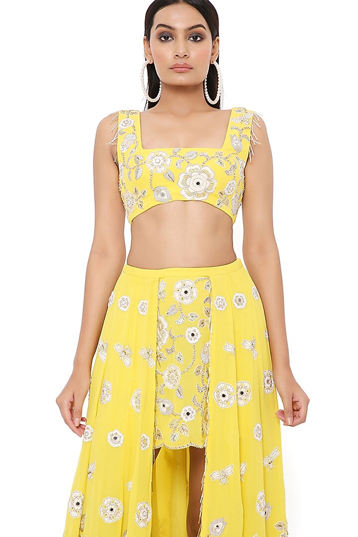 Yellow Embroidered Skirt Set by Payal Singhal at Pernia's Pop Up Shop