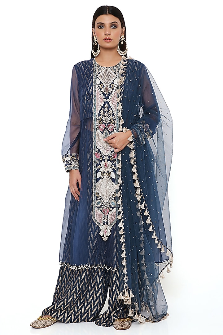 Navy Blue Embroidered Anarkali Set by Payal Singhal
