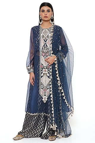 Navy Blue Embroidered Anarkali Set by Payal Singhal