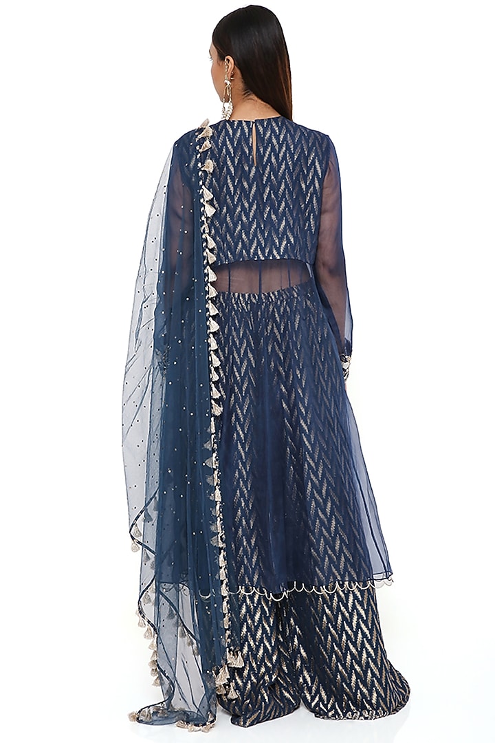 Navy Blue Embroidered Wedding Anarkali Set by Payal Singhal at Pernia's Pop Up Shop