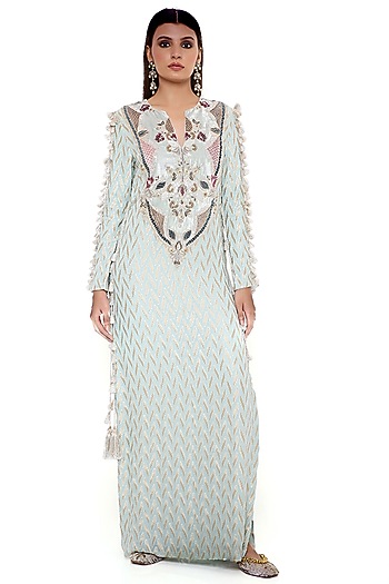 Powder Blue Georgette Kaftan by Payal Singhal at Pernia's Pop Up Shop