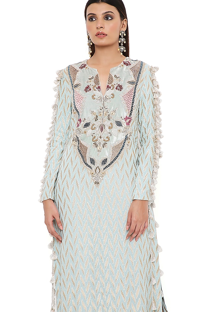 Powder Blue Georgette Kaftan by Payal Singhal at Pernia's Pop Up Shop