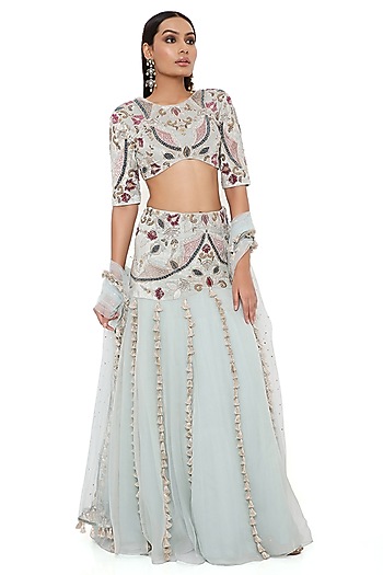 Powder Blue Embroidered Wedding Lehenga Set by Payal Singhal at Pernia's Pop Up Shop