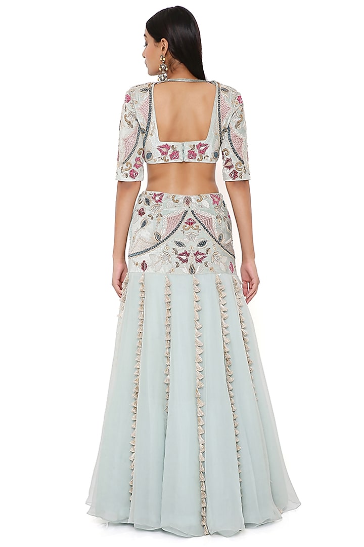 Powder Blue Embroidered Wedding Lehenga Set by Payal Singhal at Pernia's Pop Up Shop