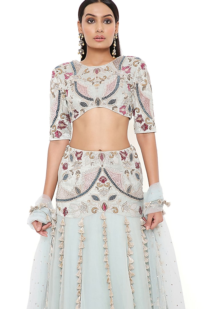 Powder Blue Embroidered Wedding Lehenga Set by Payal Singhal at Pernia's Pop Up Shop