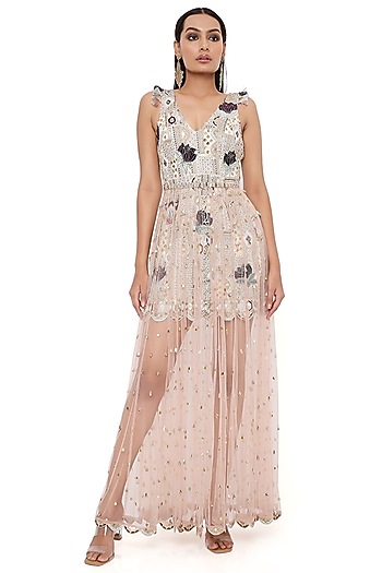 Rose Pink Net Skirt Set by Payal Singhal at Pernia's Pop Up Shop