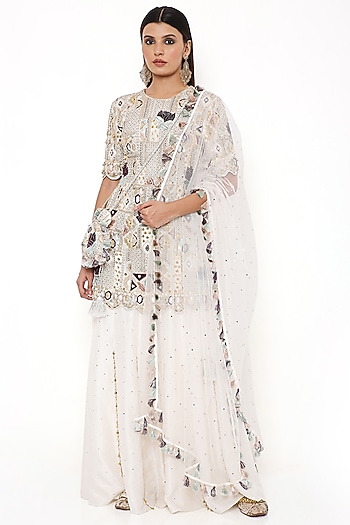 Ivory Silk Bridal Sharara Set by Payal Singhal at Pernia's Pop Up Shop