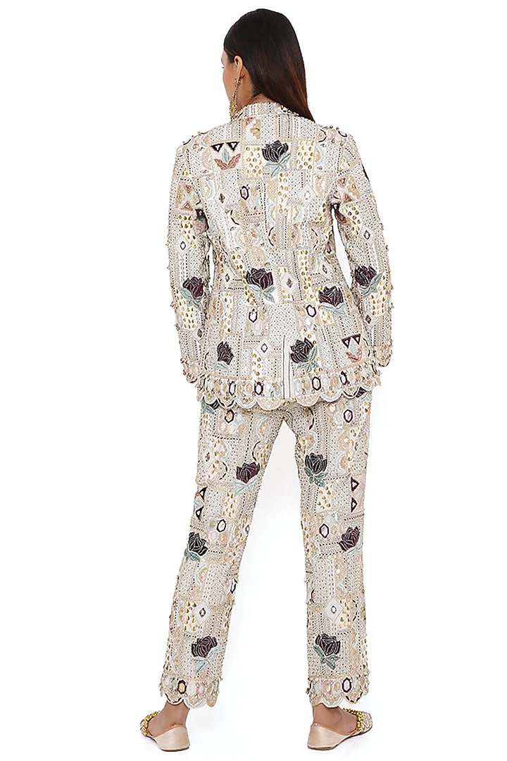 Off-White Embroidered Blazer Set by Payal Singhal at Pernia's Pop Up Shop