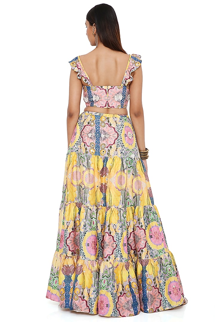 Yellow Dupion Silk Layered Skirt Set by Payal Singhal at Pernia's Pop Up Shop