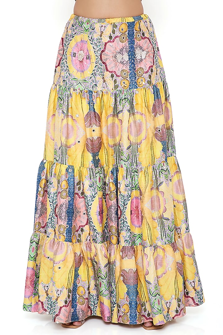 Yellow Dupion Silk Layered Skirt Set by Payal Singhal at Pernia's Pop Up Shop