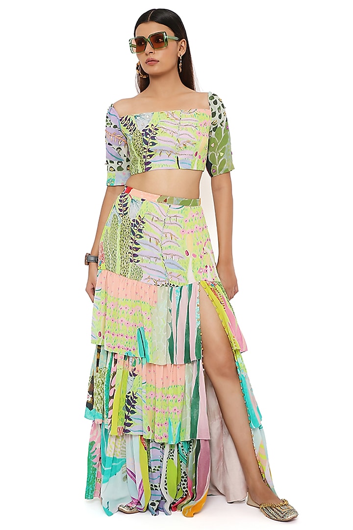 Multi-Coloured Printed Skirt Set by Payal Singhal