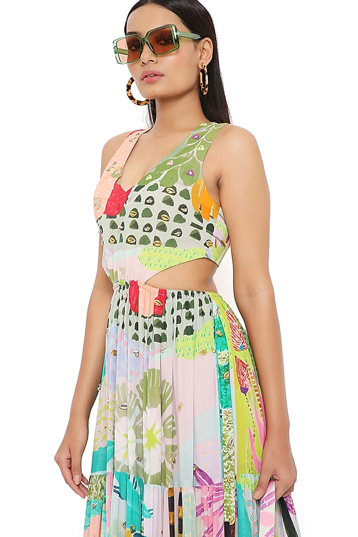 Multi-Coloured Printed Party Wear Dress by Payal Singhal at Pernia's Pop Up Shop