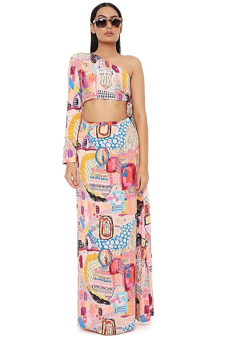 Multi-Coloured Embroidered Skirt Set by Payal Singhal