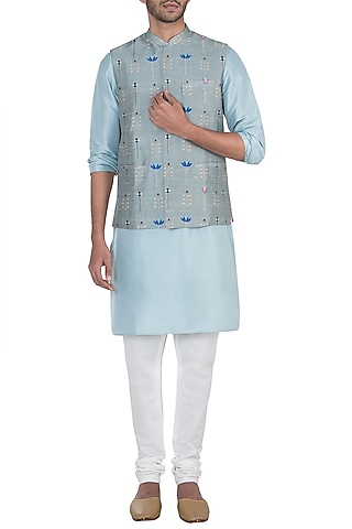 Green printed bandi jacket by Payal Singhal Men