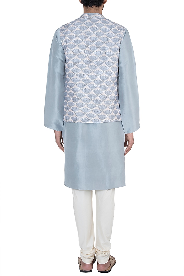 Lavender printed bandi jacket with kurta and churidar pants available only at Pernia's Pop Up Shop.