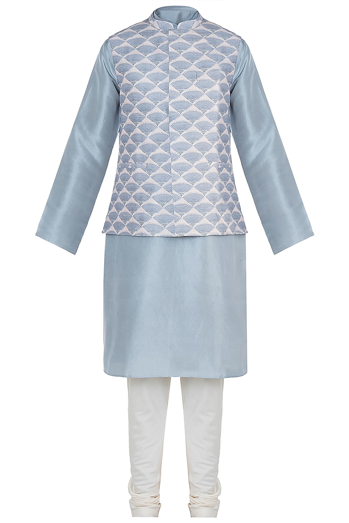 Lavender printed bandi jacket with kurta and churidar pants available only at Pernia's Pop Up Shop.