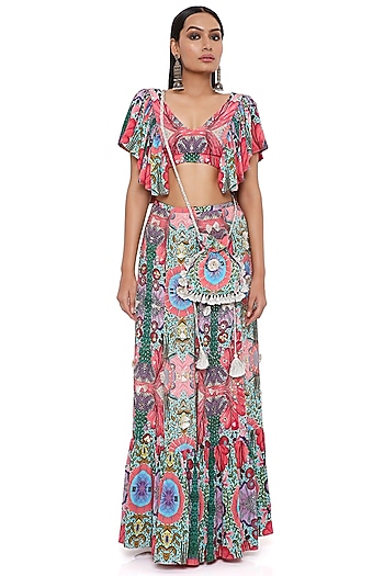 Multi-Colored Printed & Embroidered Skirt Set by Payal Singhal at Pernia's Pop Up Shop